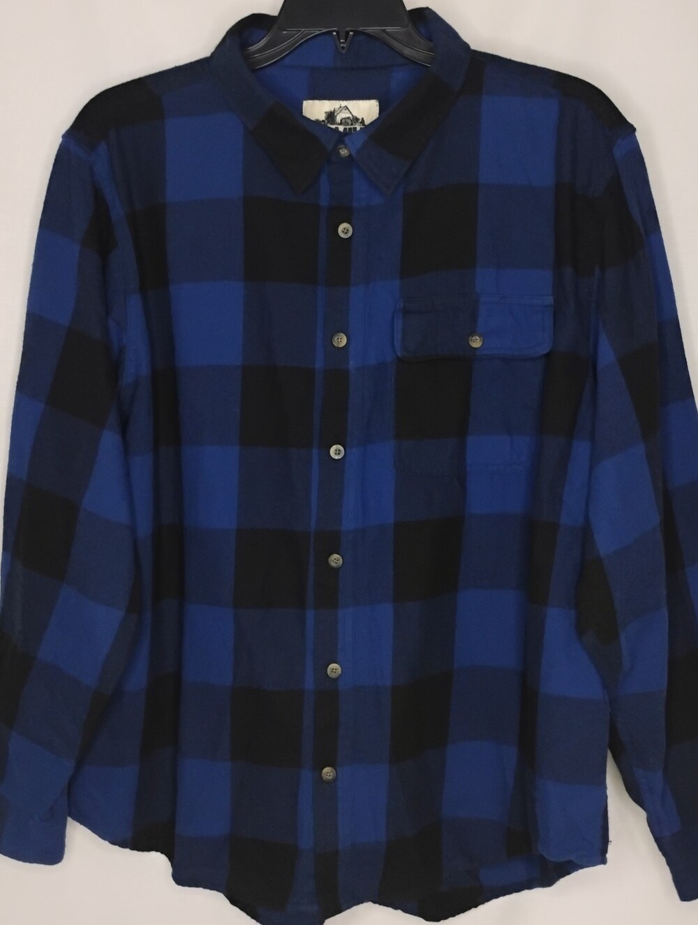 Men's 2XL Old Mill Blue Plaid Flannel Button Up Collared Long Sleeve Shirt